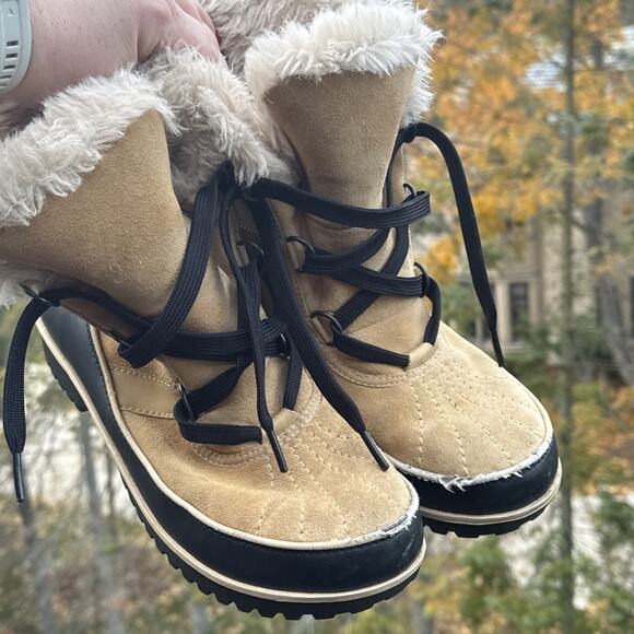 SOREL Tivoli II Black Tan Suede Faux Fur Lined Boots Women's 10 US 8 UK Snow - Picture 12 of 14